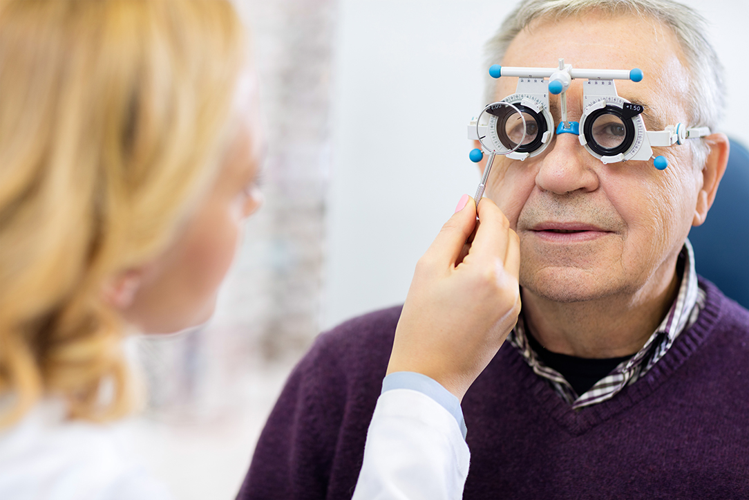 Mobile optician carrying out a home eye test in Doncaster